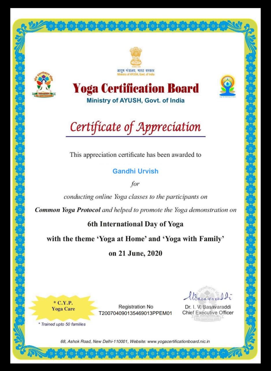 Yoga Certification Board, Ministry of AYUSH
